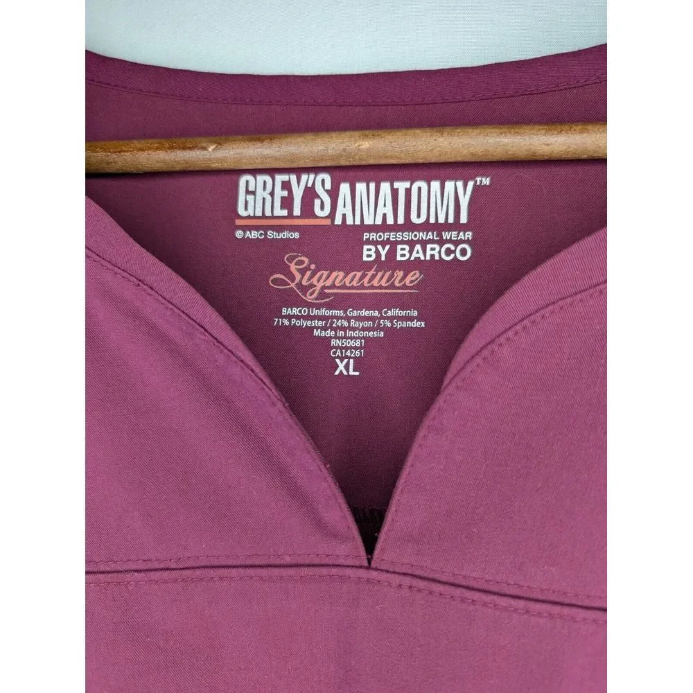 Grey's Anatomy‎ Signature Scrubs Top By Barco Professional Wear Maroon Size XL